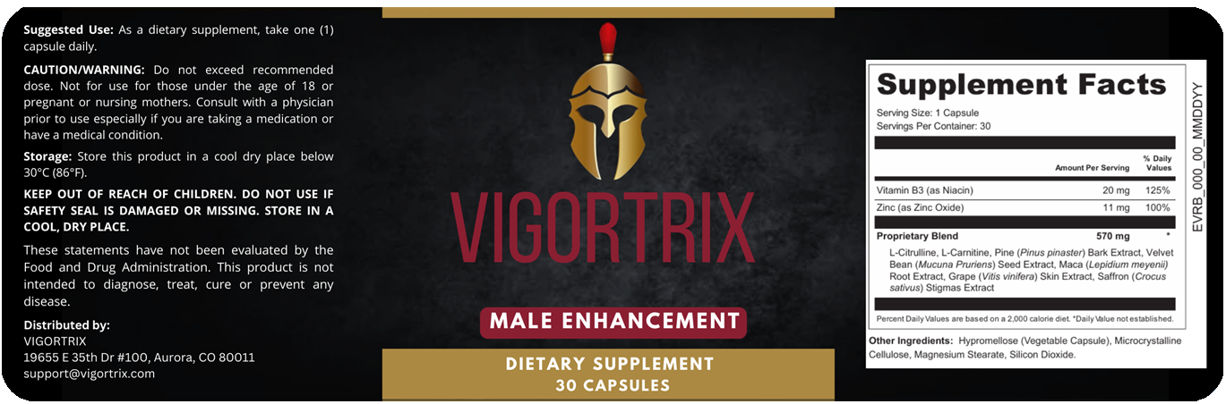 Vigortrix label and Supplement Facts panel
