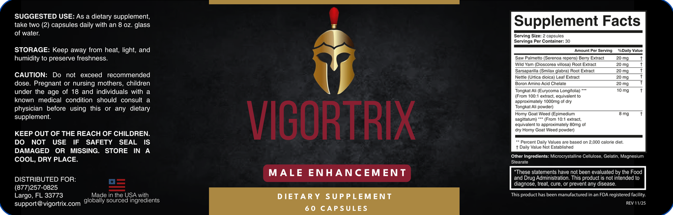 Vigortrix label and Supplement Facts panel